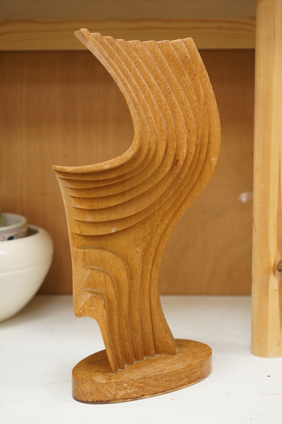 Brian Willsher (1930- 2010), modern wooden sculpture, signed and dated to the base 1999 in ballpoint pen, 38cm high